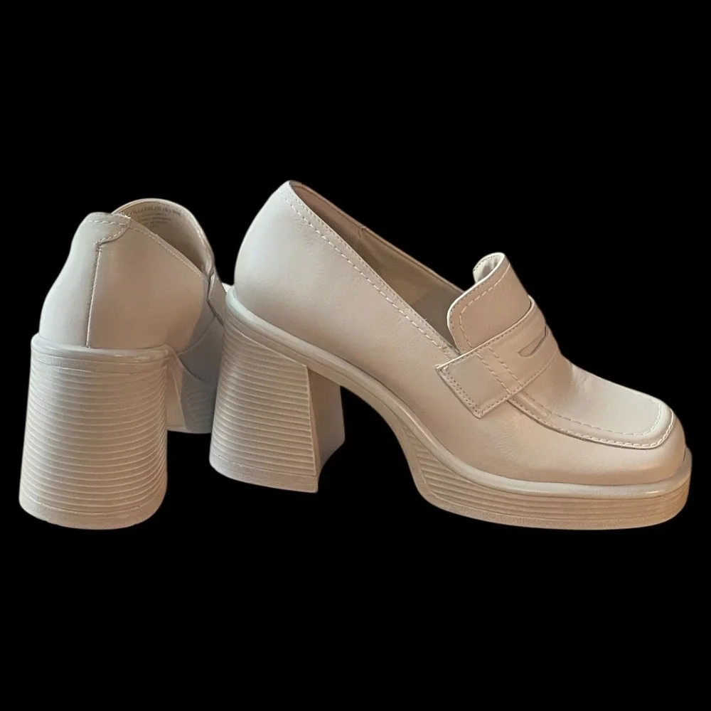 Steve Madden Fulfill Y2K Chunky Platform Penny Loafers Block Heel‎ Cream 8